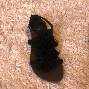 Black Fringe Sandals